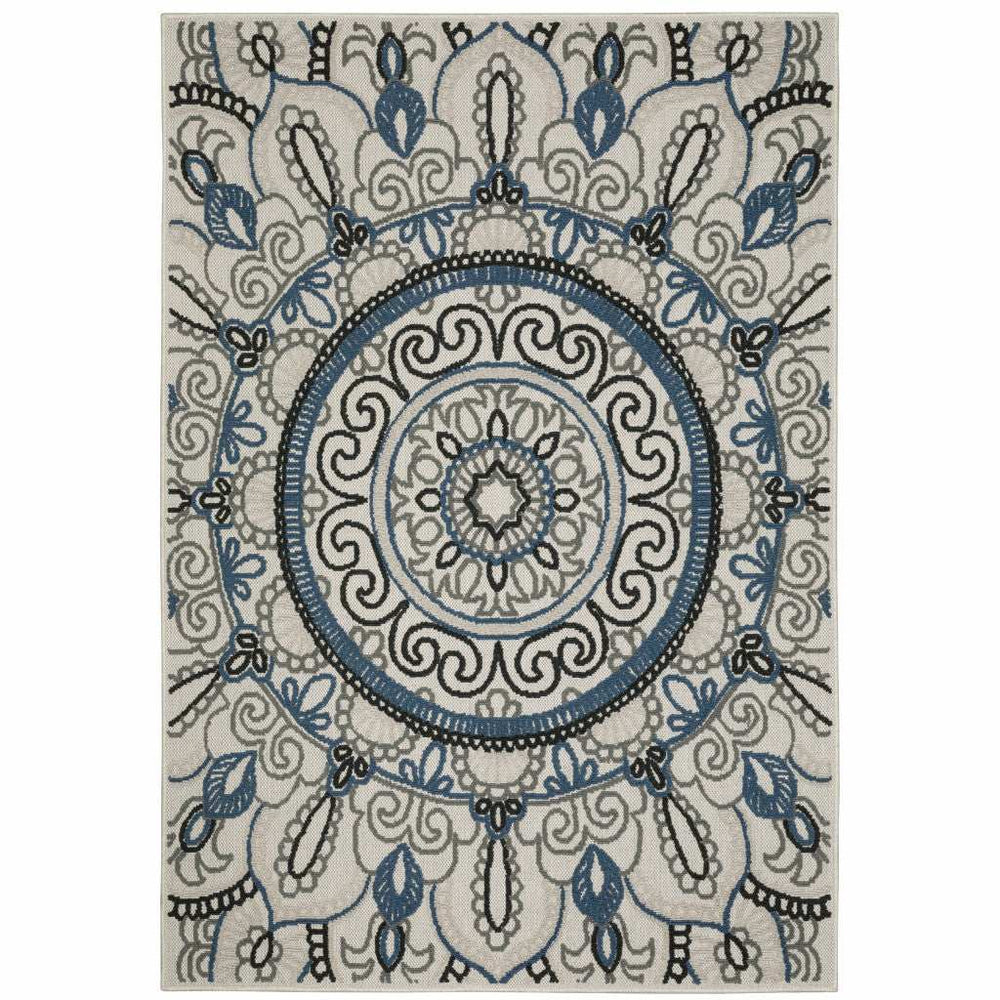 10' X 13' Blue and Beige Geometric Stain Resistant Indoor Outdoor Area Rug - Homeroots - Flyclothing LLC