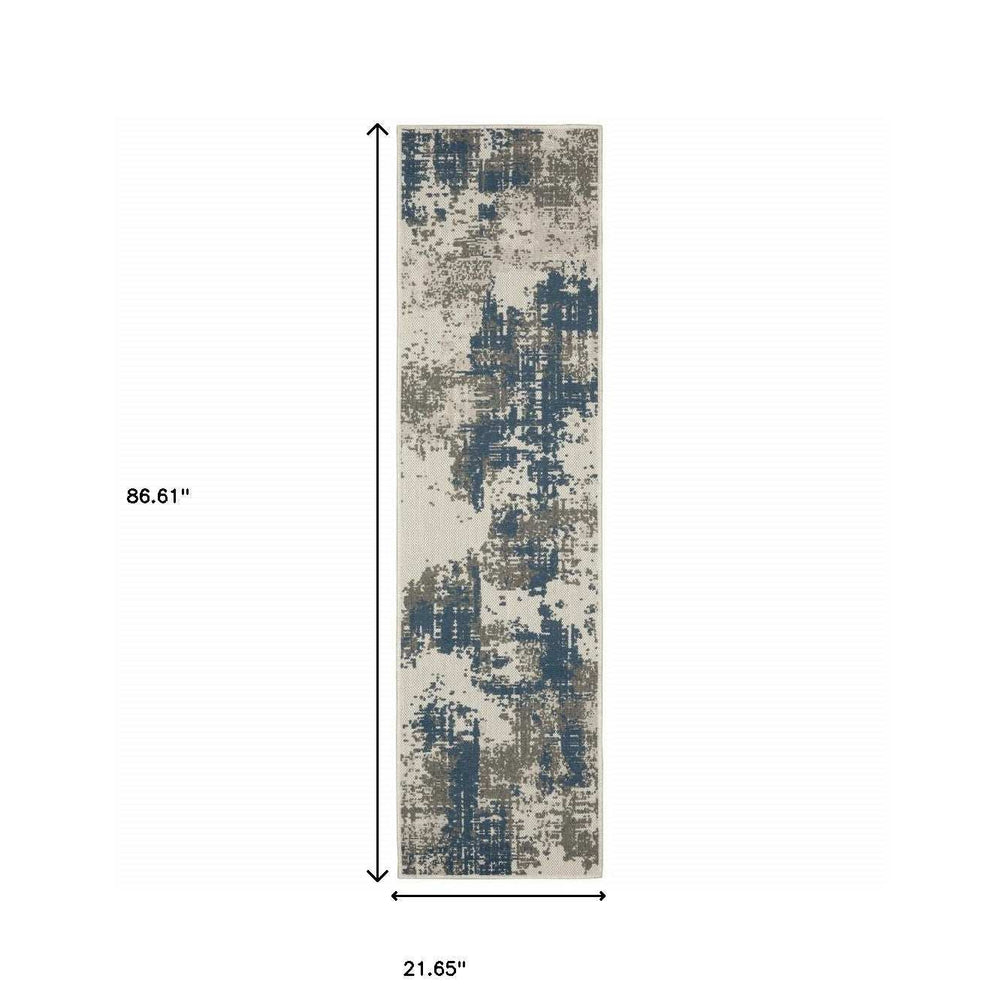 2' X 7' Blue and Beige Abstract Stain Resistant Indoor Outdoor Area Rug - Homeroots - Flyclothing LLC