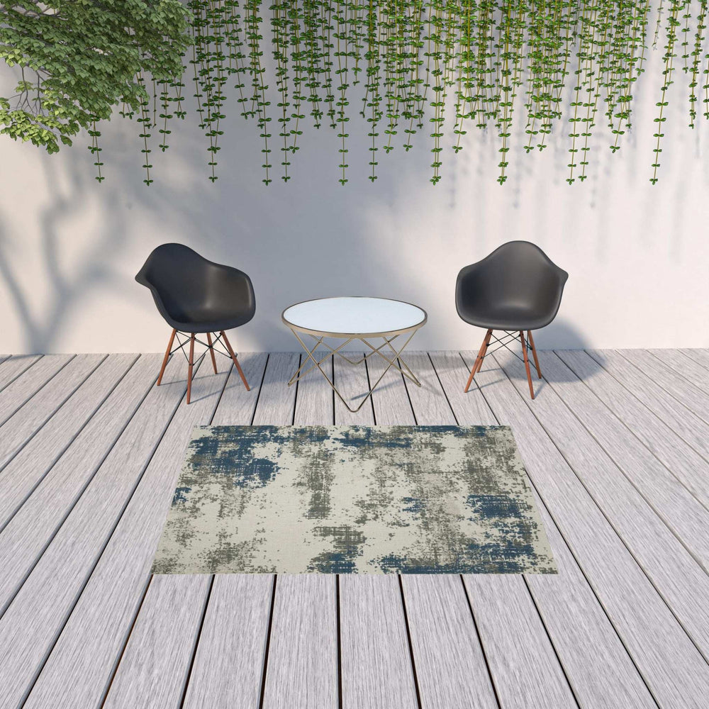 5' X 7' Blue and Beige Abstract Stain Resistant Indoor Outdoor Area Rug - Homeroots - Flyclothing LLC