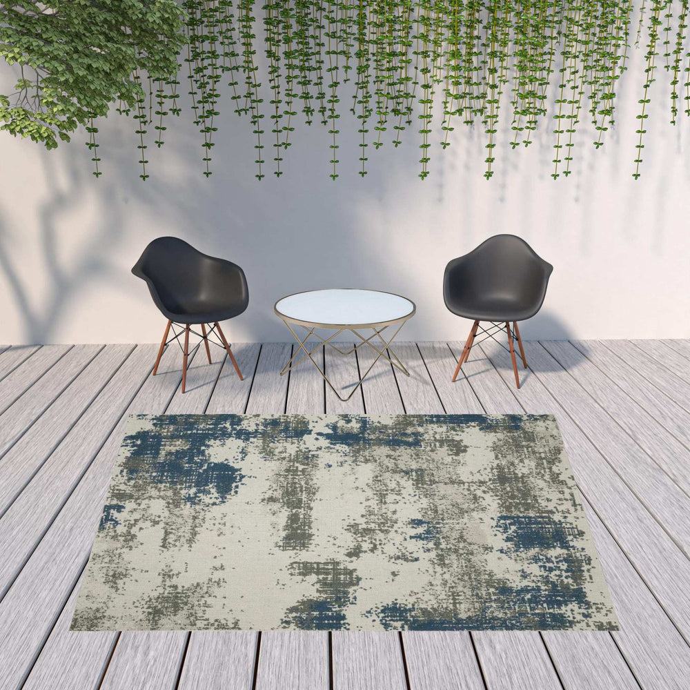 8' X 10' Blue and Beige Abstract Stain Resistant Indoor Outdoor Area Rug - Homeroots - Flyclothing LLC