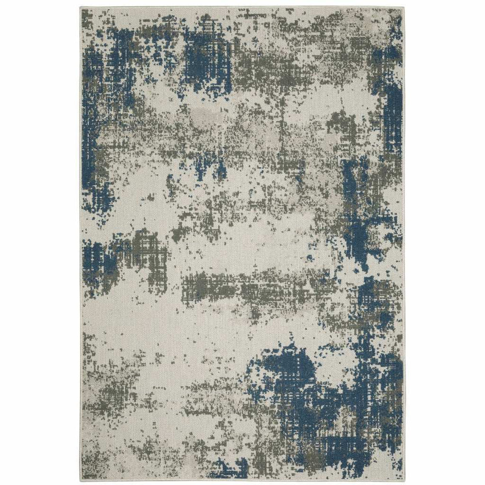 8' X 10' Blue and Beige Abstract Stain Resistant Indoor Outdoor Area Rug - Homeroots - Flyclothing LLC