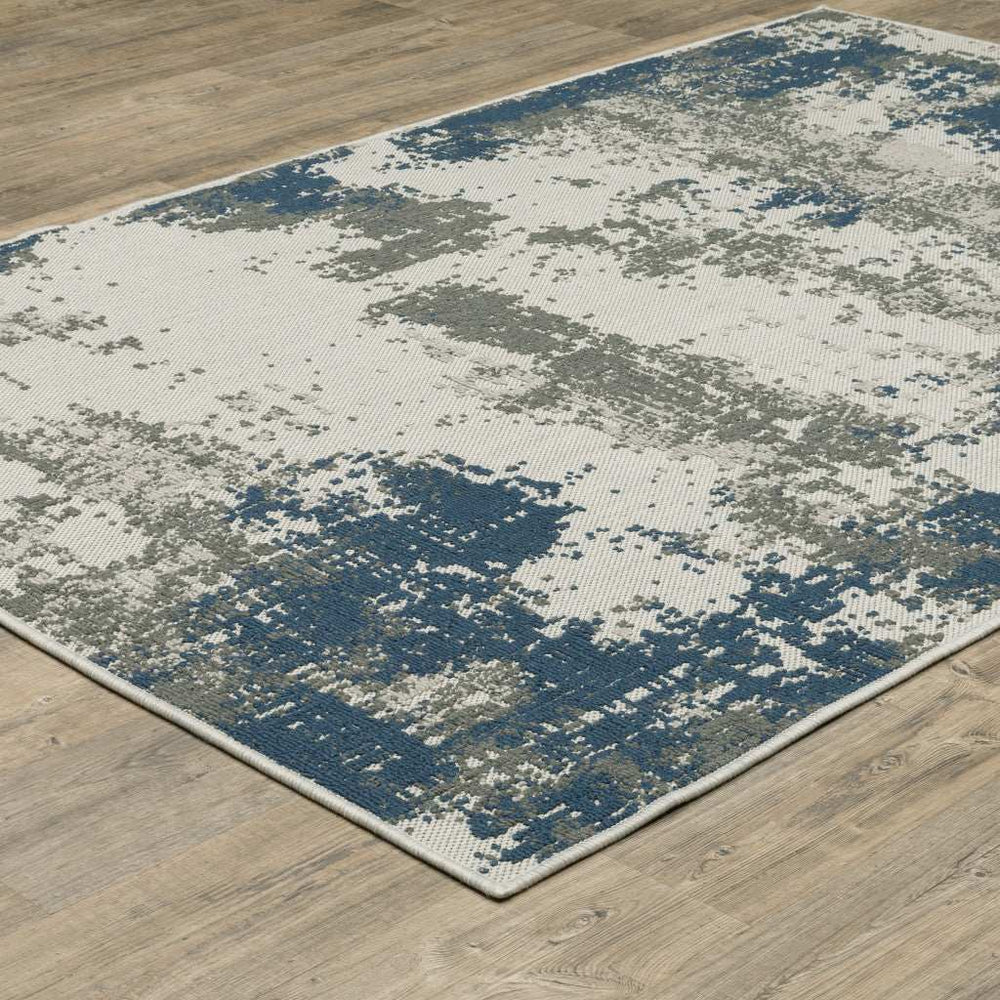 8' X 10' Blue and Beige Abstract Stain Resistant Indoor Outdoor Area Rug - Homeroots - Flyclothing LLC