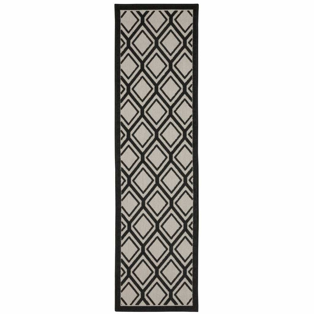 2' X 7' Beige and Black Geometric Stain Resistant Indoor Outdoor Area Rug - Homeroots - Flyclothing LLC
