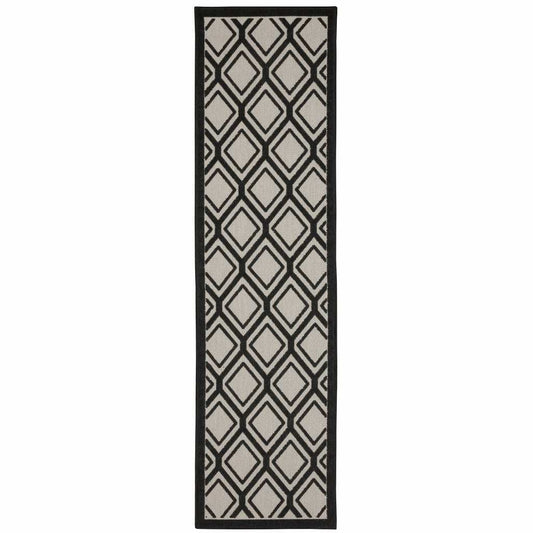 2' X 7' Beige and Black Geometric Stain Resistant Indoor Outdoor Area Rug - Homeroots - Flyclothing LLC