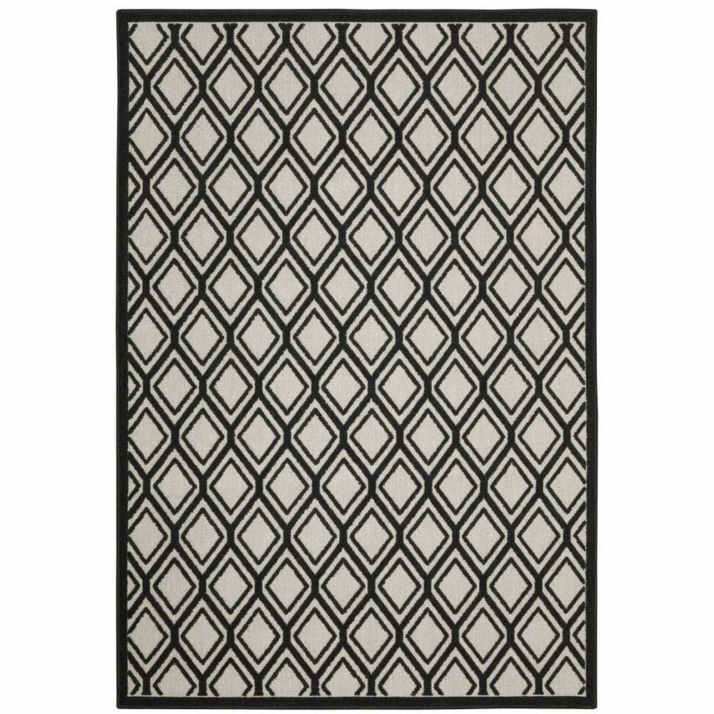 7' X 9' Beige and Black Geometric Stain Resistant Indoor Outdoor Area Rug - Homeroots - Flyclothing LLC