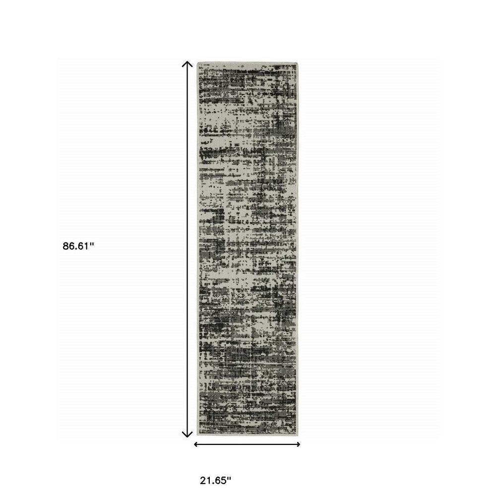 2' X 7' Beige and Black Abstract Stain Resistant Indoor Outdoor Area Rug - Homeroots - Flyclothing LLC