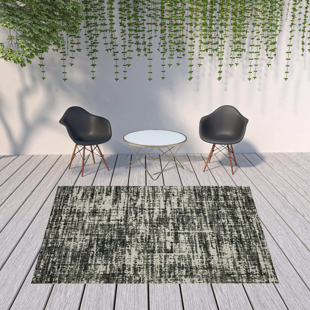 8' X 10' Beige and Black Abstract Stain Resistant Indoor Outdoor Area Rug - Homeroots - Flyclothing LLC