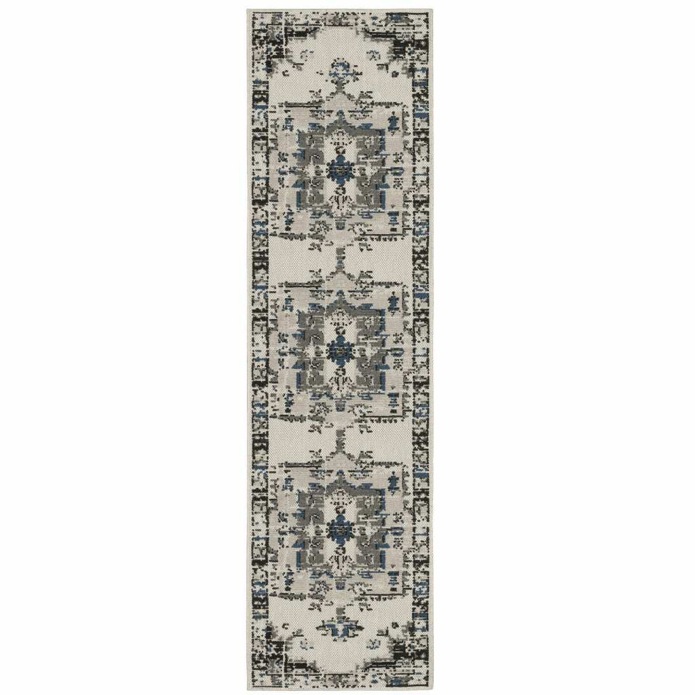 2' X 7' Blue and Beige Oriental Stain Resistant Indoor Outdoor Area Rug - Homeroots - Flyclothing LLC