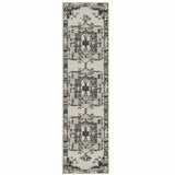 2' X 7' Blue and Beige Oriental Stain Resistant Indoor Outdoor Area Rug - Homeroots - Flyclothing LLC