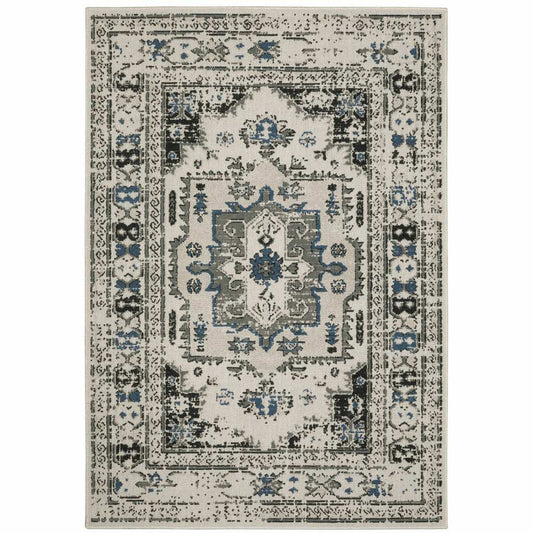 5' X 7' Blue and Beige Oriental Stain Resistant Indoor Outdoor Area Rug - Homeroots - Flyclothing LLC