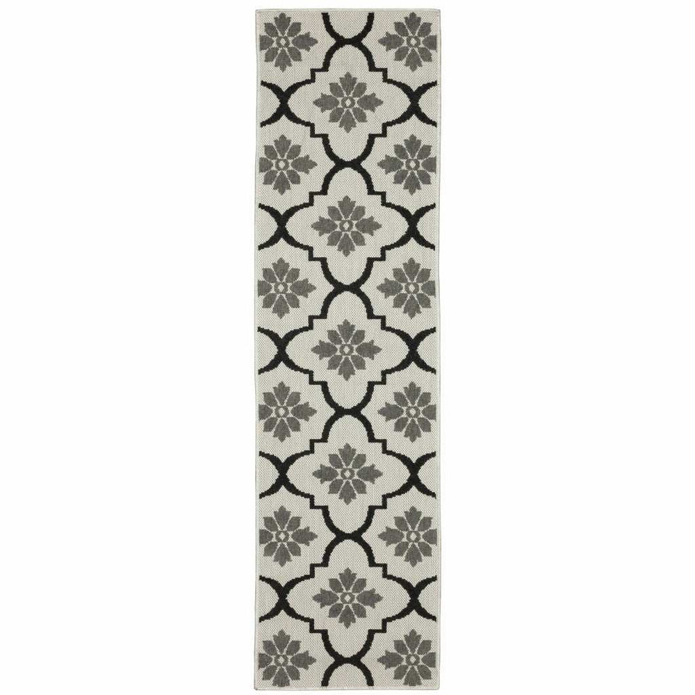 2' X 7' Beige and Black Geometric Stain Resistant Indoor Outdoor Area Rug - Homeroots - Flyclothing LLC