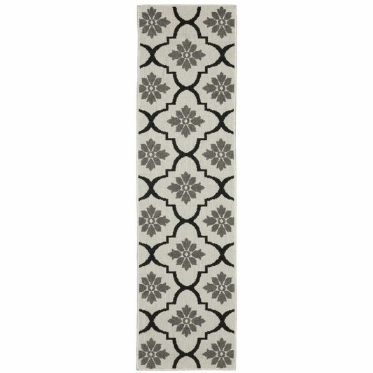 2' X 7' Beige and Black Geometric Stain Resistant Indoor Outdoor Area Rug - Homeroots - Flyclothing LLC