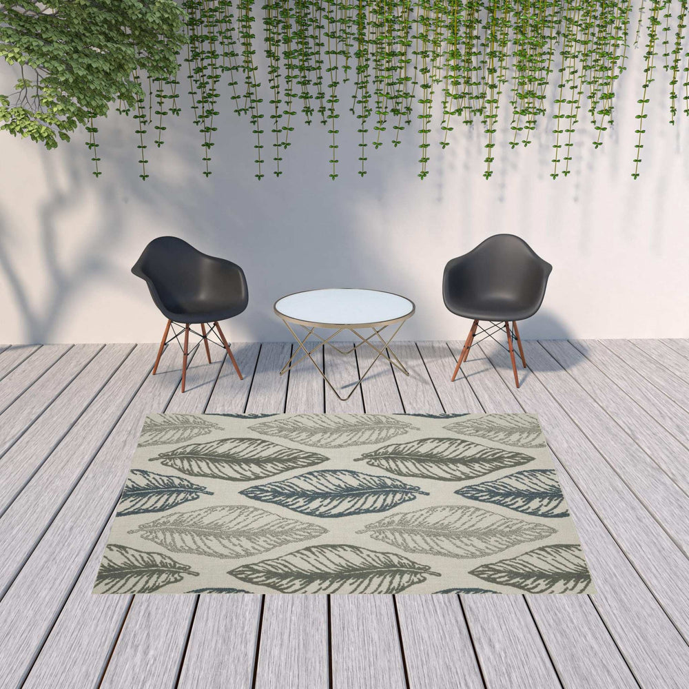 7' X 9' Beige Floral Stain Resistant Indoor Outdoor Area Rug - Homeroots - Flyclothing LLC