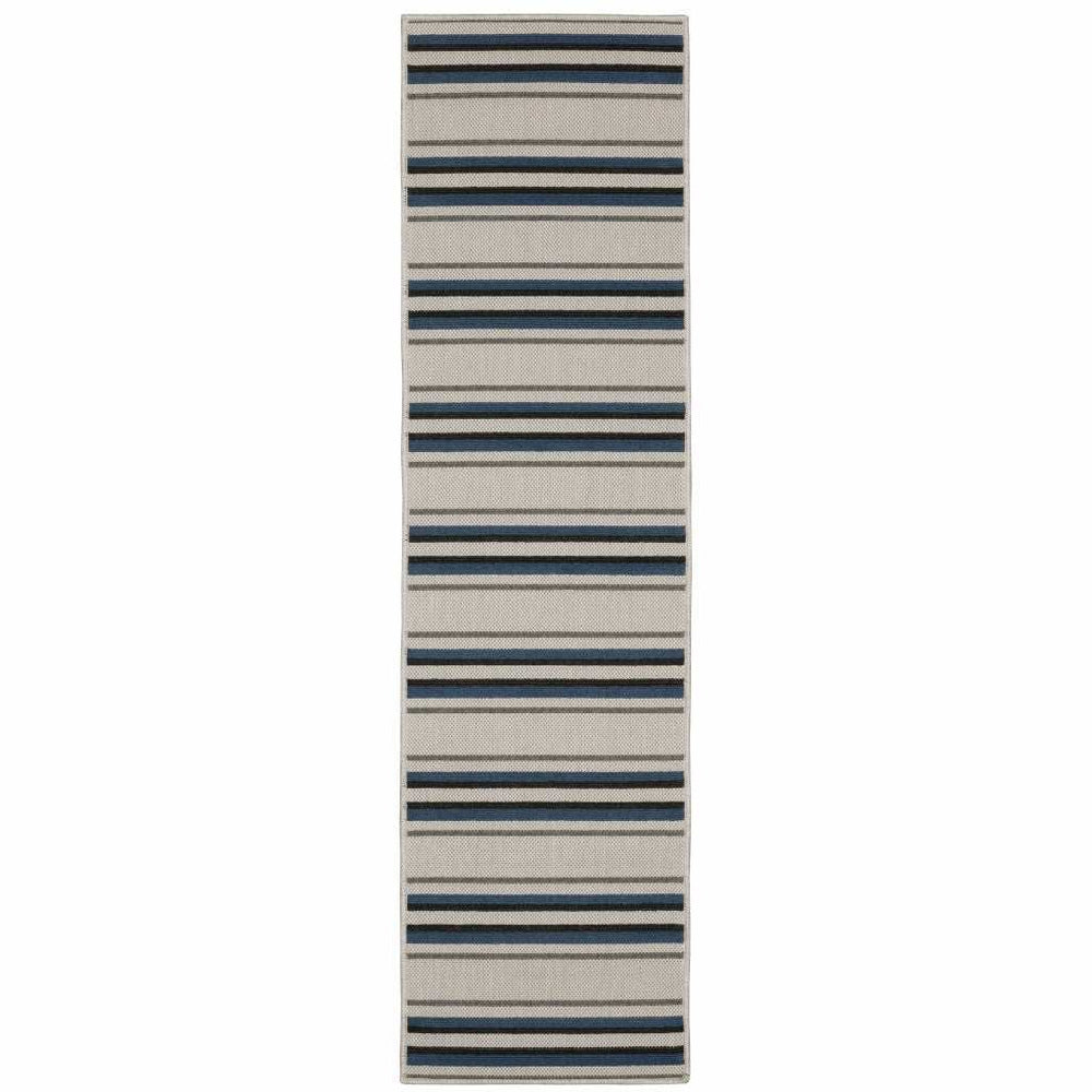 2' X 7' Blue and Beige Geometric Stain Resistant Indoor Outdoor Area Rug - Homeroots - Flyclothing LLC