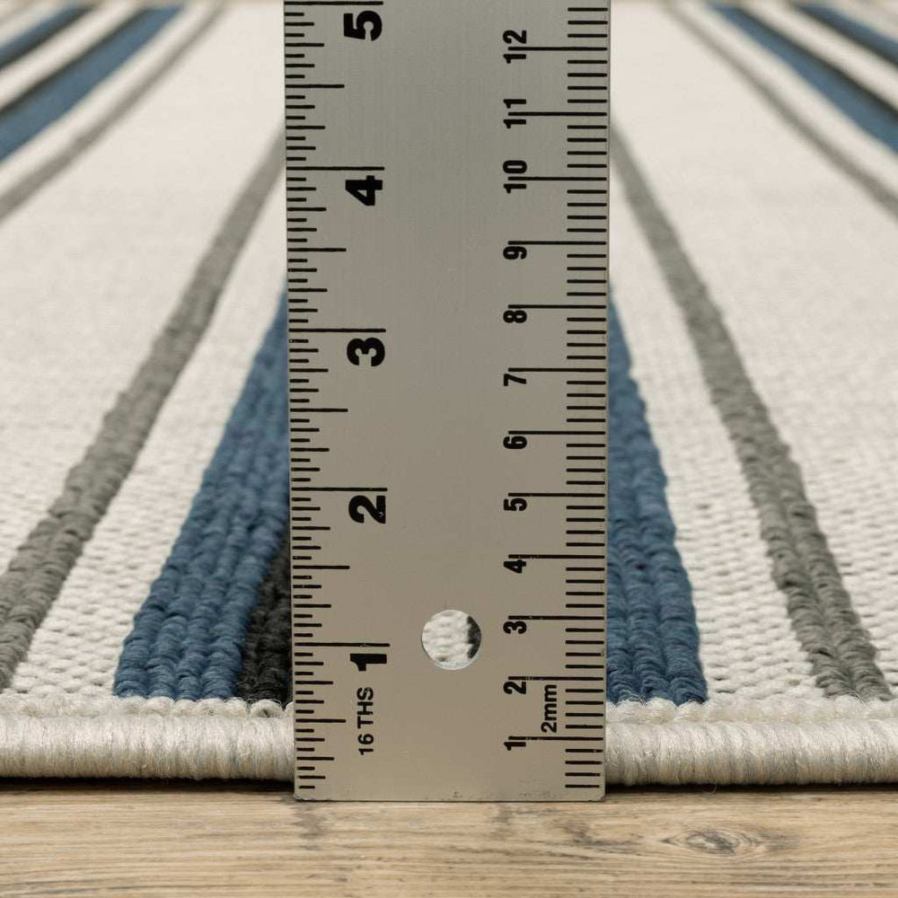 2' X 7' Blue and Beige Geometric Stain Resistant Indoor Outdoor Area Rug - Homeroots - Flyclothing LLC