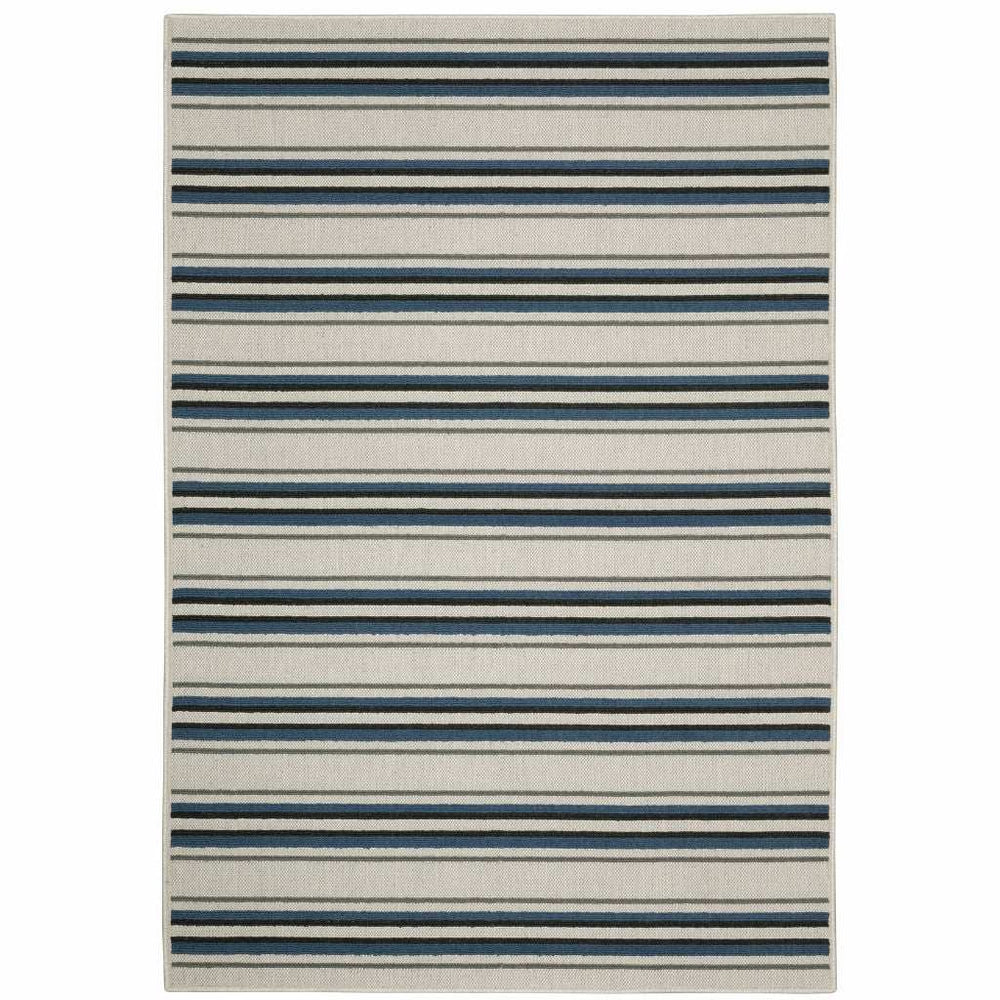 5' X 7' Blue and Beige Geometric Stain Resistant Indoor Outdoor Area Rug - Homeroots - Flyclothing LLC