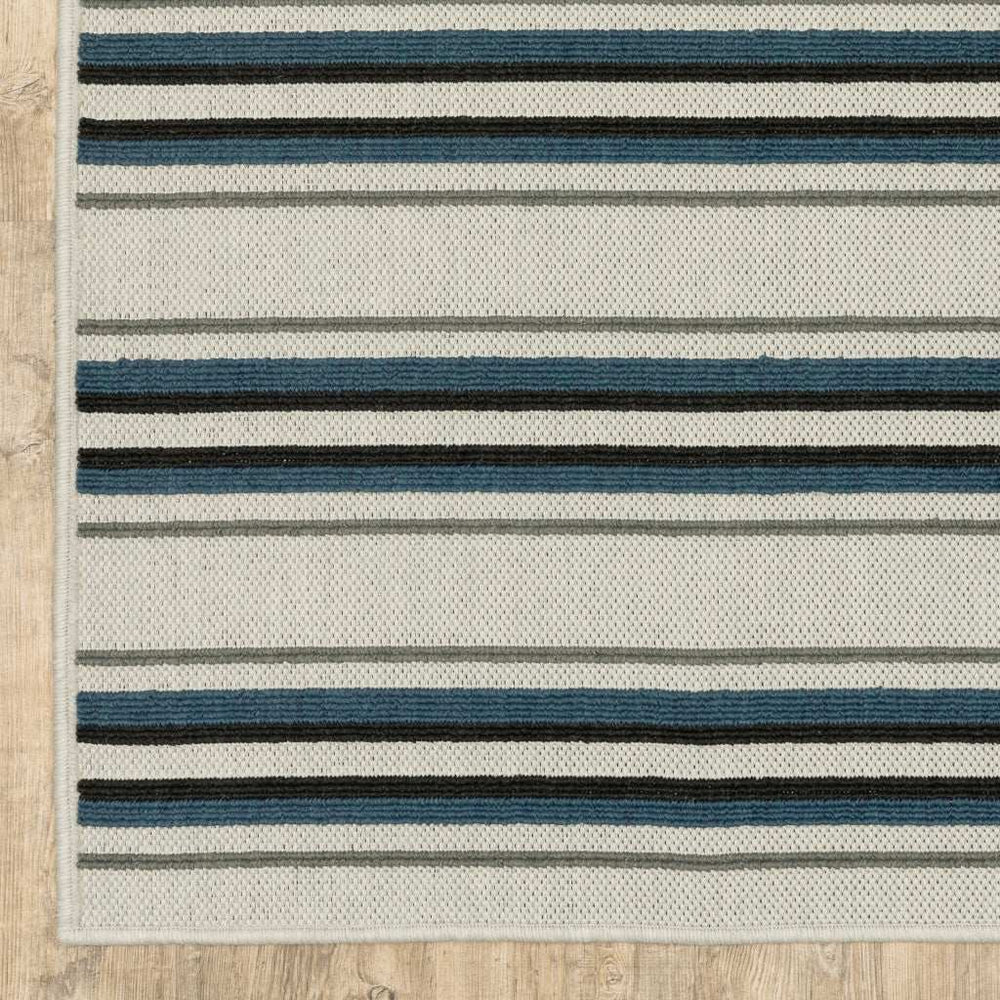 7' X 9' Blue and Beige Geometric Stain Resistant Indoor Outdoor Area Rug - Homeroots - Flyclothing LLC