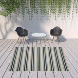 8' X 10' Blue and Beige Geometric Stain Resistant Indoor Outdoor Area Rug - Homeroots - Flyclothing LLC