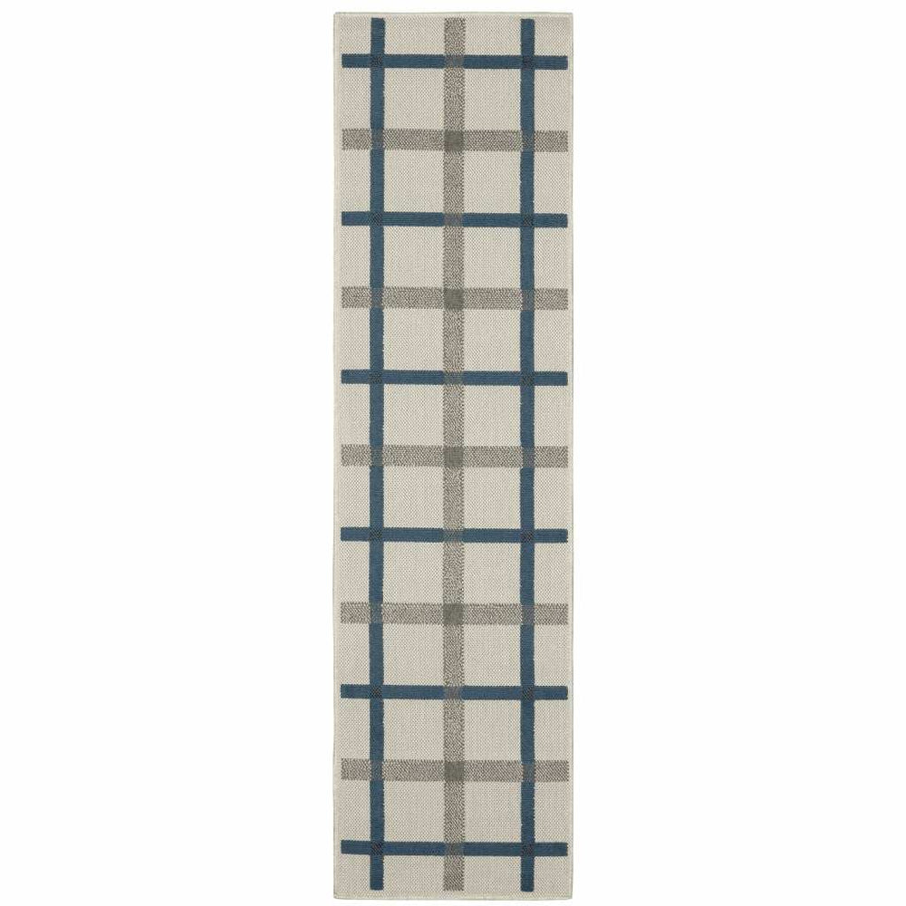 2' X 7' Blue and Beige Geometric Stain Resistant Indoor Outdoor Area Rug - Homeroots - Flyclothing LLC