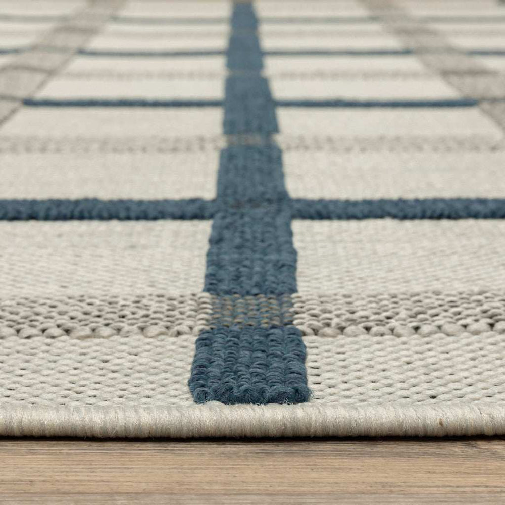 2' X 7' Blue and Beige Geometric Stain Resistant Indoor Outdoor Area Rug - Homeroots - Flyclothing LLC