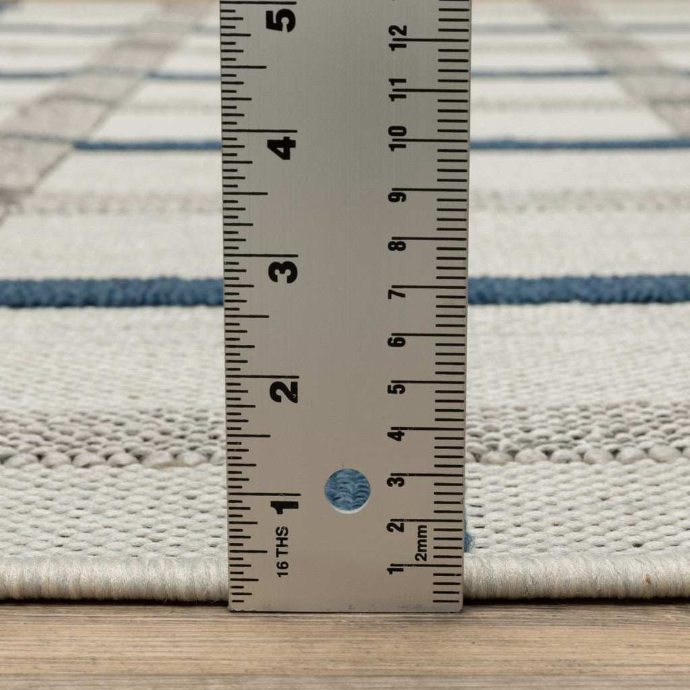 2' X 7' Blue and Beige Geometric Stain Resistant Indoor Outdoor Area Rug - Homeroots - Flyclothing LLC