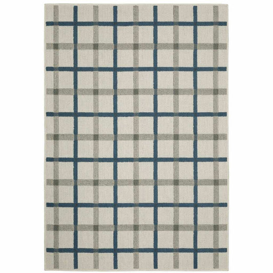 10' X 13' Blue and Beige Geometric Stain Resistant Indoor Outdoor Area Rug - Homeroots - Flyclothing LLC