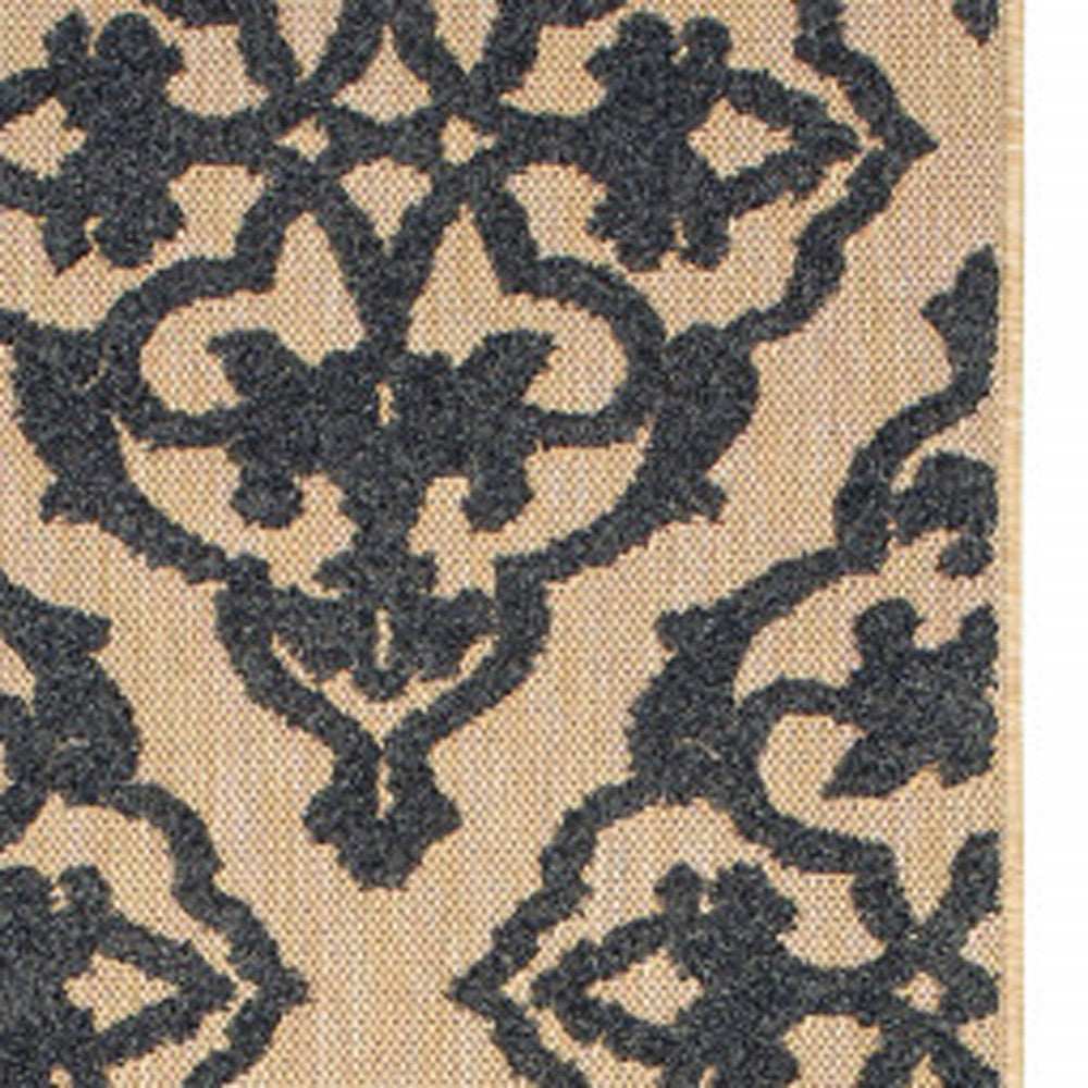 2' X 8' Beige and Black Oriental Stain Resistant Indoor Outdoor Area Rug - Homeroots - Flyclothing LLC