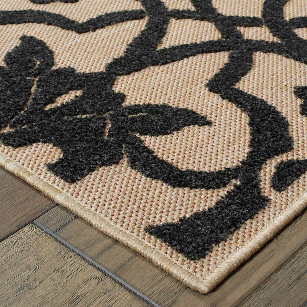 5' X 8' Beige and Black Medallion Stain Resistant Indoor Outdoor Area Rug - Homeroots - Flyclothing LLC