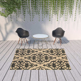 7' X 10' Beige and Black Oriental Stain Resistant Indoor Outdoor Area Rug - Homeroots - Flyclothing LLC