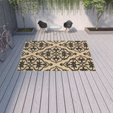 10' X 13' Beige and Black Oriental Stain Resistant Indoor Outdoor Area Rug - Homeroots - Flyclothing LLC
