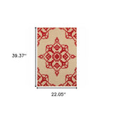 2' X 3' Red Oriental Stain Resistant Indoor Outdoor Area Rug - Homeroots - Flyclothing LLC
