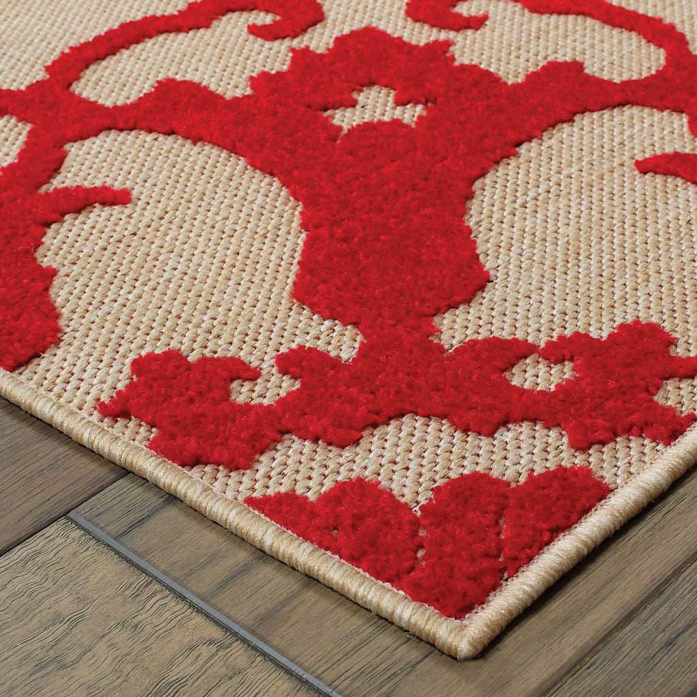 4' X 5' Red Oriental Stain Resistant Indoor Outdoor Area Rug - Homeroots - Flyclothing LLC