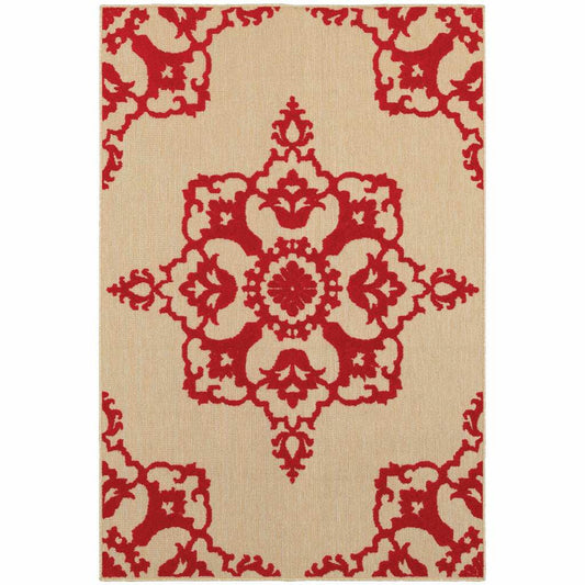 5' X 8' Red Oriental Stain Resistant Indoor Outdoor Area Rug - Homeroots - Flyclothing LLC