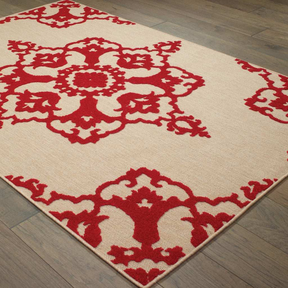7' X 10' Red Oriental Stain Resistant Indoor Outdoor Area Rug - Homeroots - Flyclothing LLC