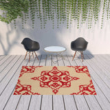 7' X 10' Red Oriental Stain Resistant Indoor Outdoor Area Rug - Homeroots - Flyclothing LLC