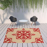 8' X 11' Red Oriental Stain Resistant Indoor Outdoor Area Rug - Homeroots - Flyclothing LLC
