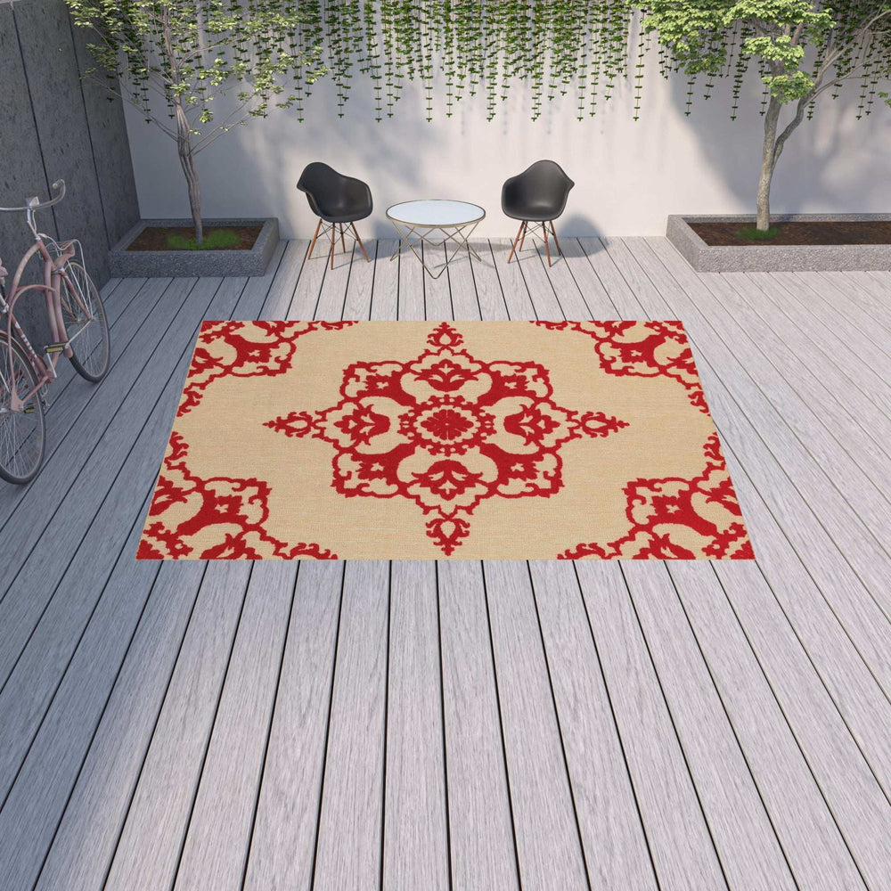 10' X 13' Red Oriental Stain Resistant Indoor Outdoor Area Rug - Homeroots - Flyclothing LLC