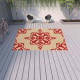 10' X 13' Red Oriental Stain Resistant Indoor Outdoor Area Rug - Homeroots - Flyclothing LLC