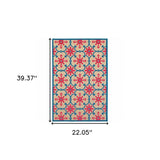 2' X 3' Blue and Beige Oriental Stain Resistant Indoor Outdoor Area Rug - Homeroots - Flyclothing LLC
