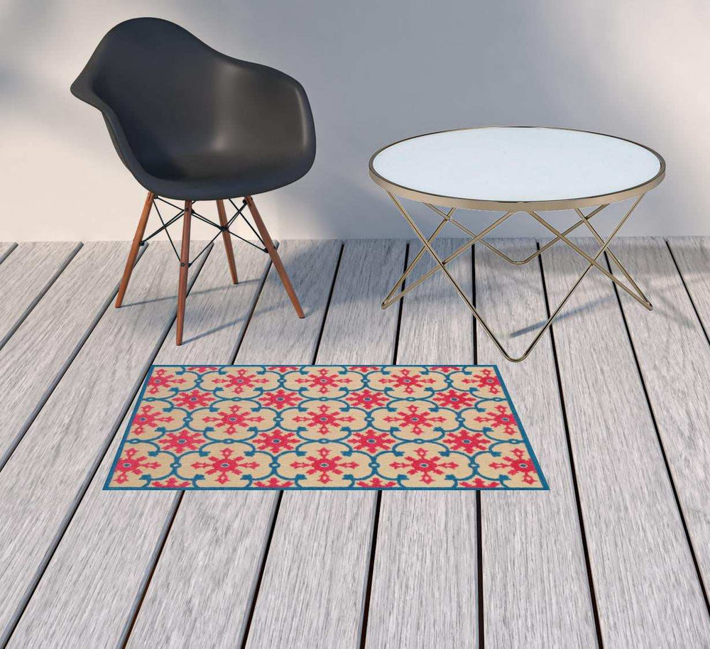 2' X 3' Blue and Beige Oriental Stain Resistant Indoor Outdoor Area Rug - Homeroots - Flyclothing LLC