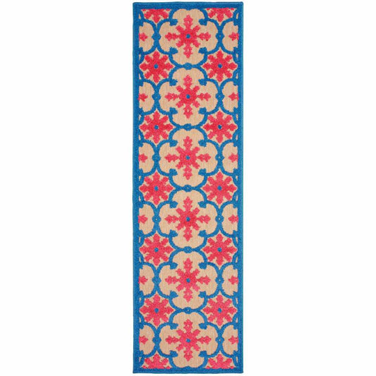 2' X 8' Blue and Beige Oriental Stain Resistant Indoor Outdoor Area Rug - Homeroots - Flyclothing LLC