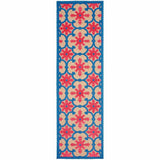 2' X 8' Blue and Beige Oriental Stain Resistant Indoor Outdoor Area Rug - Homeroots - Flyclothing LLC