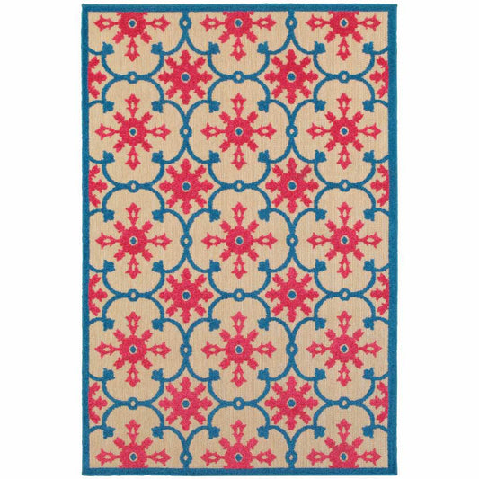 5' X 8' Blue and Beige Oriental Stain Resistant Indoor Outdoor Area Rug - Homeroots - Flyclothing LLC