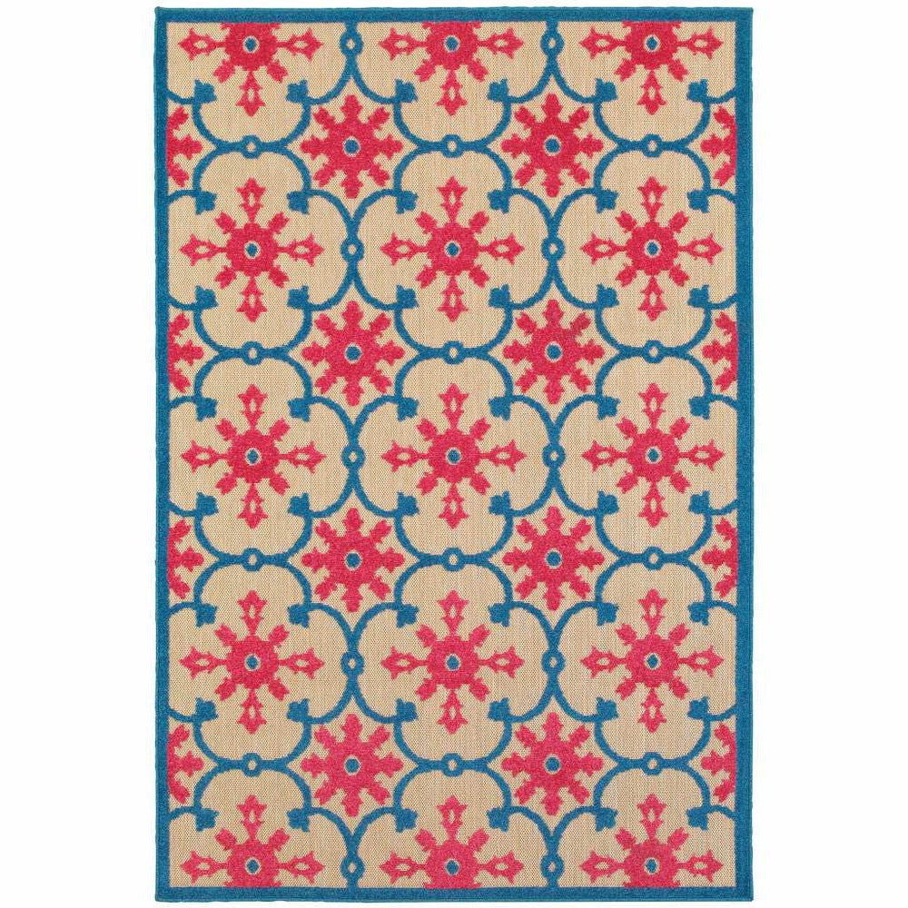 8' X 11' Blue and Beige Oriental Stain Resistant Indoor Outdoor Area Rug - Homeroots - Flyclothing LLC