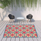 8' X 11' Blue and Beige Oriental Stain Resistant Indoor Outdoor Area Rug - Homeroots - Flyclothing LLC