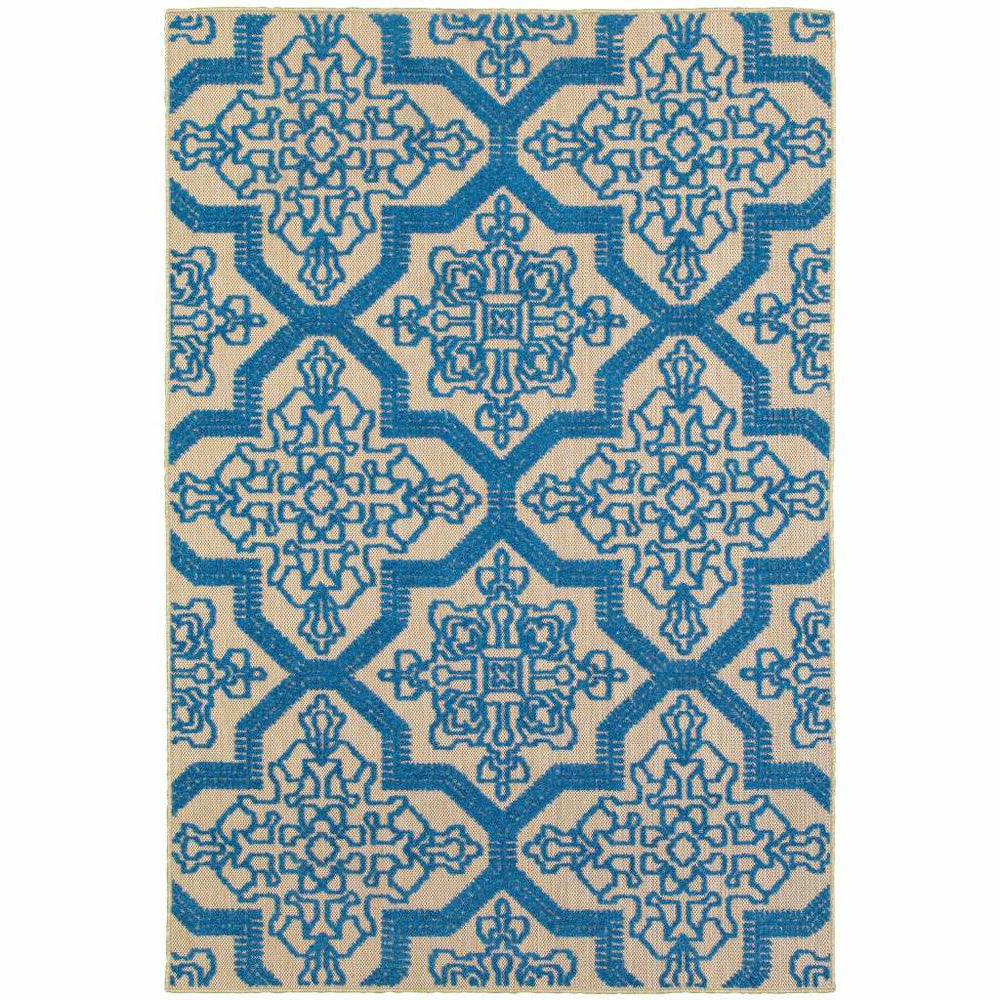 2' X 3' Blue and Beige Oriental Stain Resistant Indoor Outdoor Area Rug - Homeroots - Flyclothing LLC