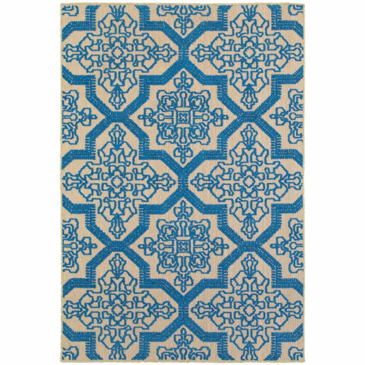 2' X 3' Blue and Beige Oriental Stain Resistant Indoor Outdoor Area Rug - Homeroots - Flyclothing LLC