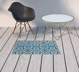 2' X 3' Blue and Beige Oriental Stain Resistant Indoor Outdoor Area Rug - Homeroots - Flyclothing LLC