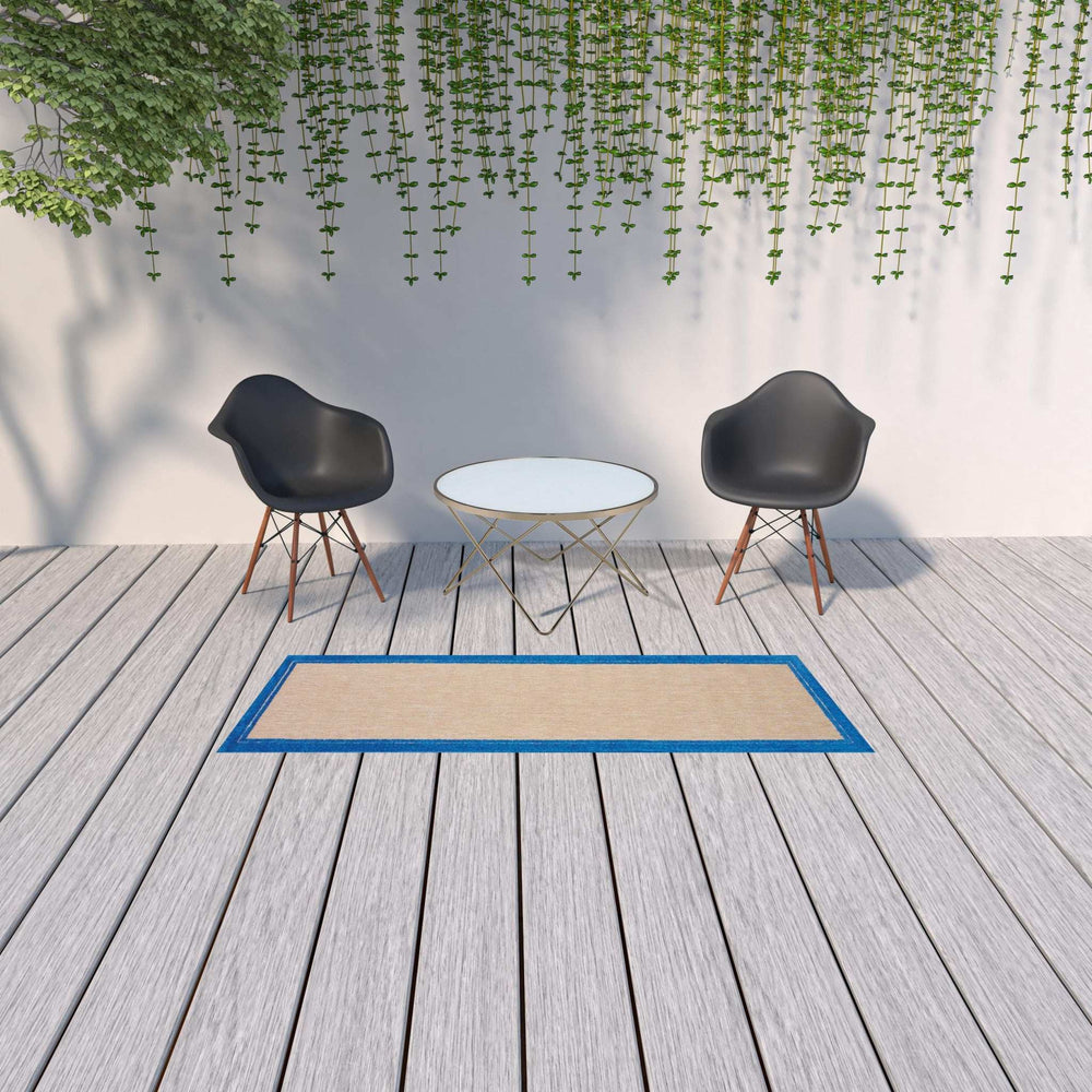 2' X 8' Blue and Beige Stain Resistant Indoor Outdoor Area Rug - Homeroots - Flyclothing LLC