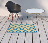 2' X 3' Blue and Beige Geometric Stain Resistant Indoor Outdoor Area Rug - Homeroots - Flyclothing LLC
